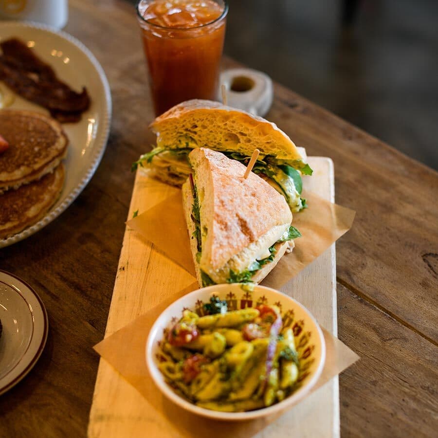 Turkey sammie, pancakes and pickled vegetables at EAT Marketplace